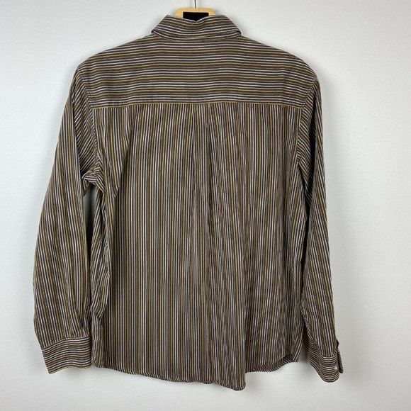Avirex Button Down Shirt L Brown Mustard Yellow Striped‎ Long Sleeve Men - Picture 6 of 9